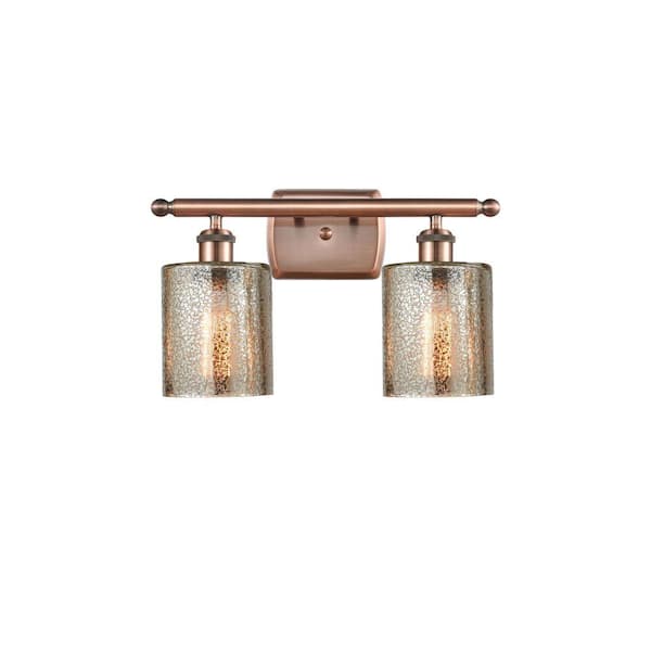Cobbleskill 16 in. 2-Light Antique Copper Vanity Light with Glass Shade