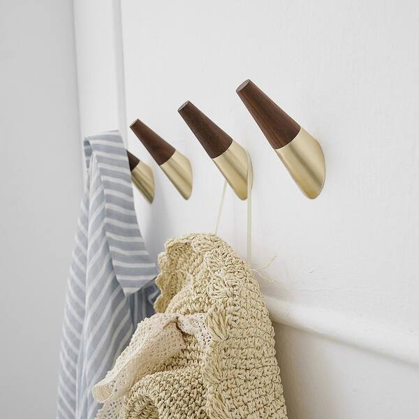 BWE Wood Bathroom Knob Coat Robe/Towel Hook in Brushed Gold (4-Pack)
