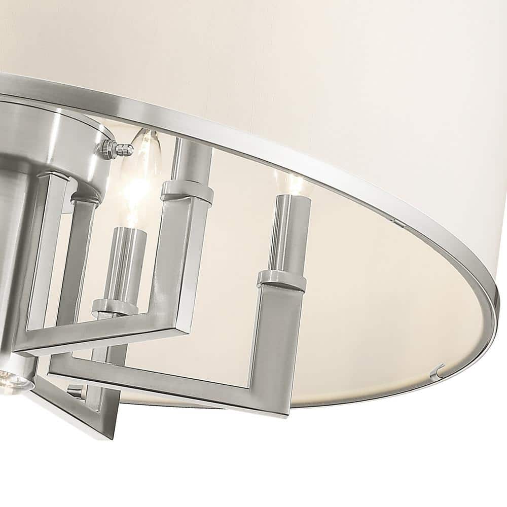 Brushed Nickel 6-Light Drum Chandelier with Off-White Fabric Shade