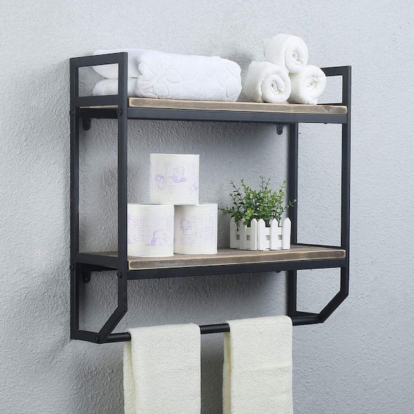 1pc Simple Black Hollow Wall Mounted Storage Shelf, Modern Iron Bathroom  Storage Rack For Household