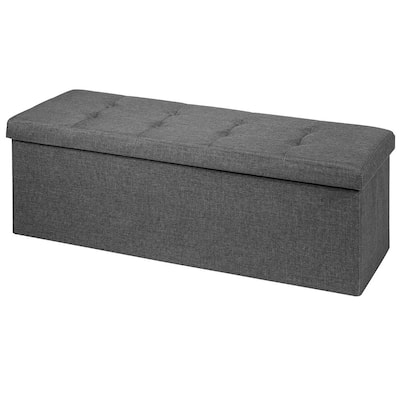 Drak Grey Fabric Folding Storage Ottoman Storage Chest with Divider Bed End Bench