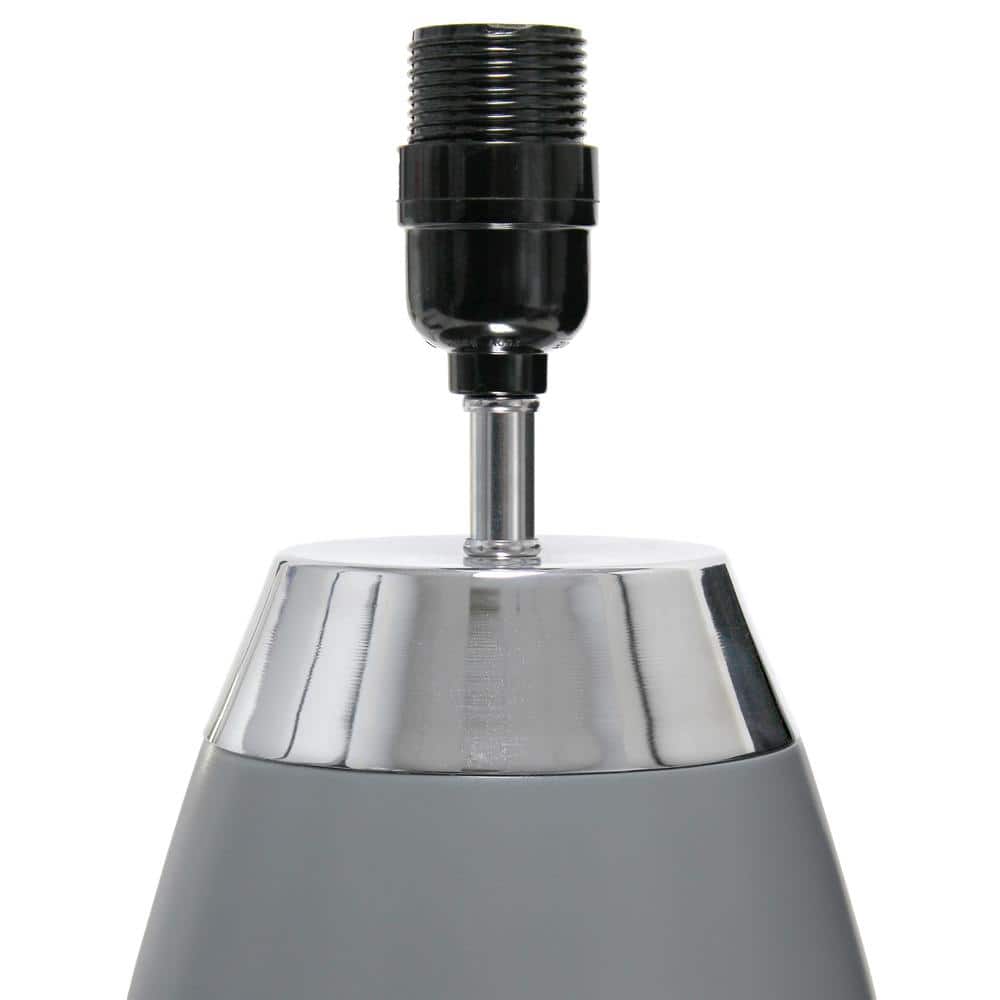 14" Tall Modern Gray and Chrome Touch Nightstand Lamp with White Shade