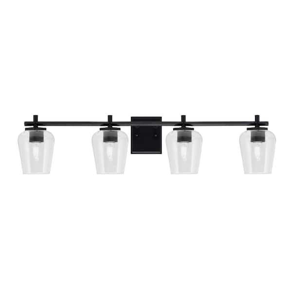 Unbranded Bridgewater 36 in. 4 Light Vanity Light Matte Black with 5 in. Clear Bubble Glass Shades, No Bulbs Included