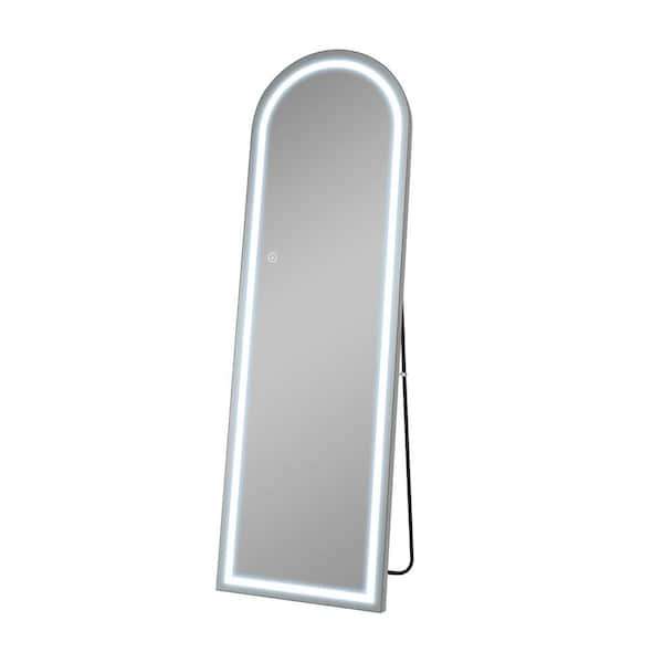Dovelina 20 in. W x 63 in. H Arched Frameless LED Light Floor Bathroom Vanity Mirror in Sliver