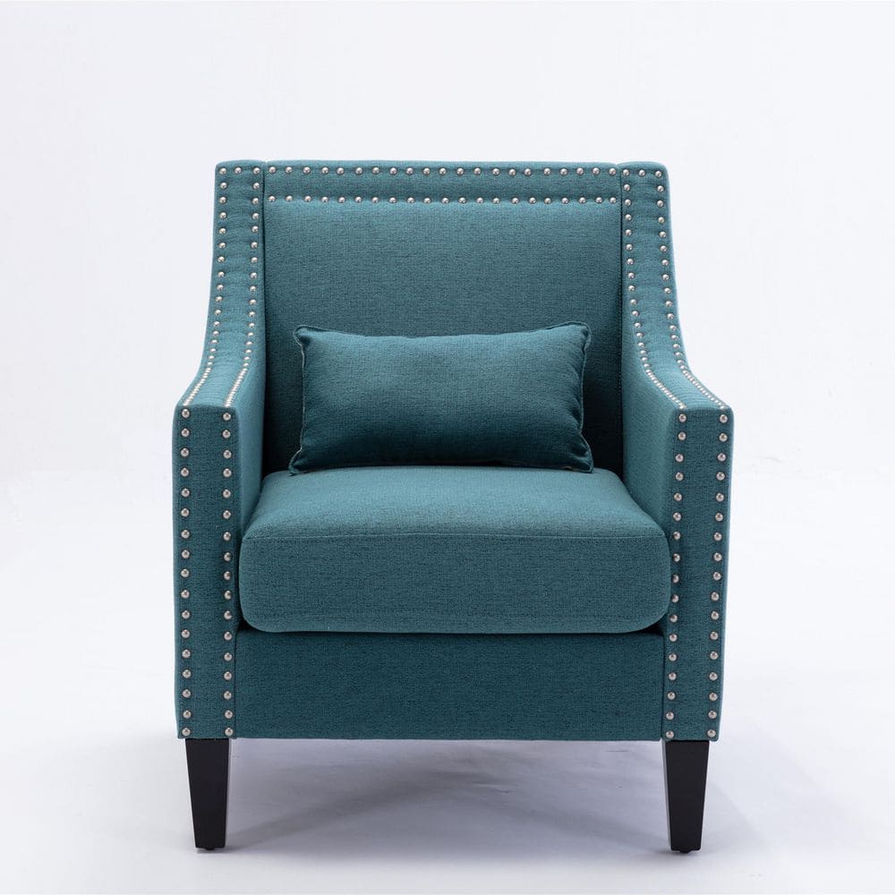 ANBAZAR Teal Blue Linen Fabric Upholstery Accent Arm Chair Set Of 1 Upholstered Arm Chair With