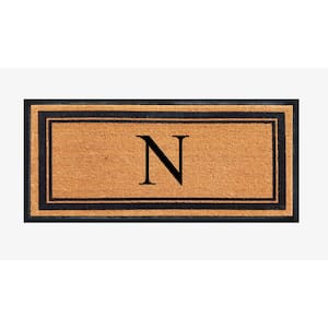 A1HC Markham Picture Frame Black/Beige 30 in. x 60 in. Coir and Rubber Flocked Large Outdoor Monogrammed N Door Mat