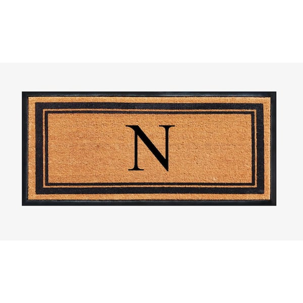 A1HC Markham Picture Frame Black/Beige 30 in. x 60 in. Coir and Rubber Flocked Large Outdoor Monogrammed N Door Mat