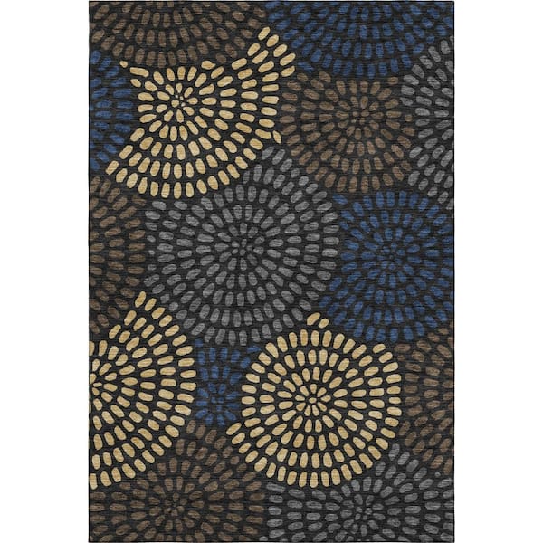 Mayfield Premium Machine Washable Abstract AMF2492 Black 9 ft. x 12 ft. Area Rug