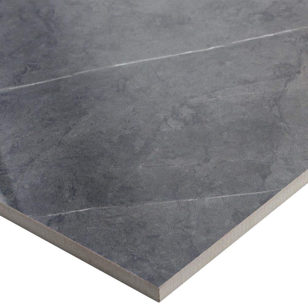 Grace Large Format Dark Gray Polished Porcelain Marble Look Tile