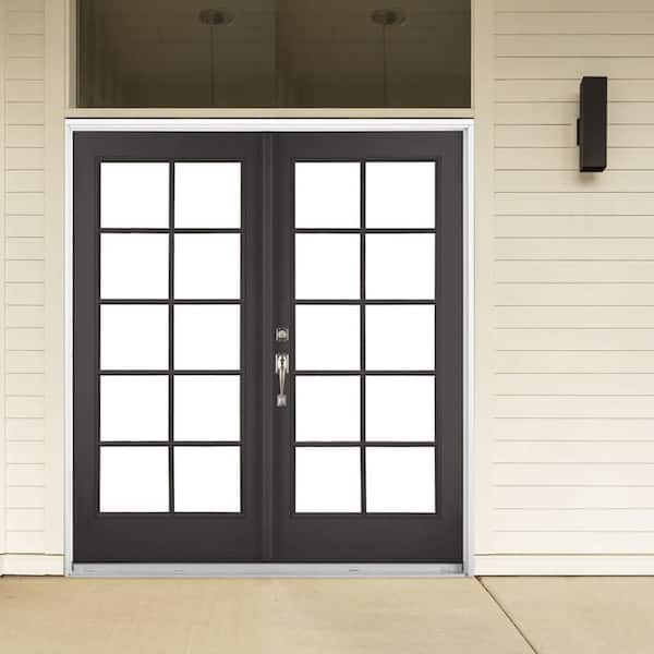 72 in. x 80 in. Black Right-Hand Inswing Fiberglass Full Lite LOE 10-Lite GBG Glass Hinged French Patio Door