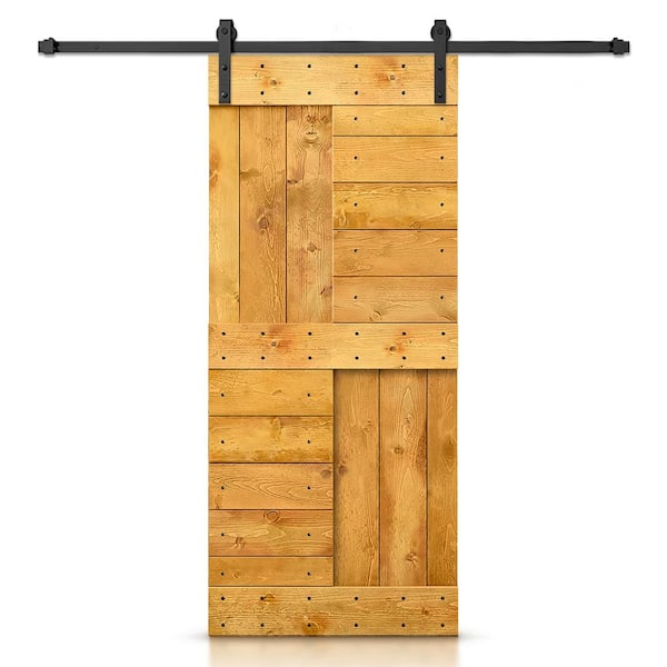 CALHOME 30 in. x 84 in. Colonial Maple Stained DIY Knotty Pine Wood Interior Sliding Barn Door with Hardware Kit