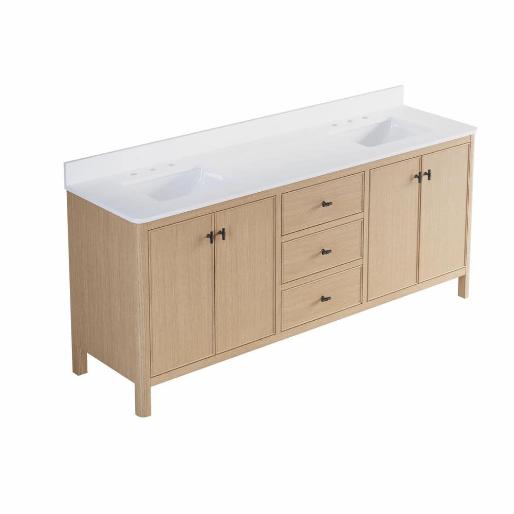 LORIN 60 in W Double Sink Freestanding Solid Wood Oak Bath Vanity with White Quartz Top, Backsplash, Assembled Cabinet price history on PriceWatchPro