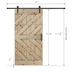 Triple KL Series 42 in. x 84 in. Fully Set Up Unfinished Pine Wood Sliding Barn Door With Hardware Kit
