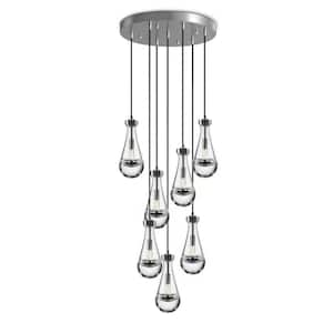 Farmhouse Chandelier 100 in. H 7-Lights Nickel Raindrop Globe Chandelier for Dinning Room, Kitchen, Foyer, Bulb Included