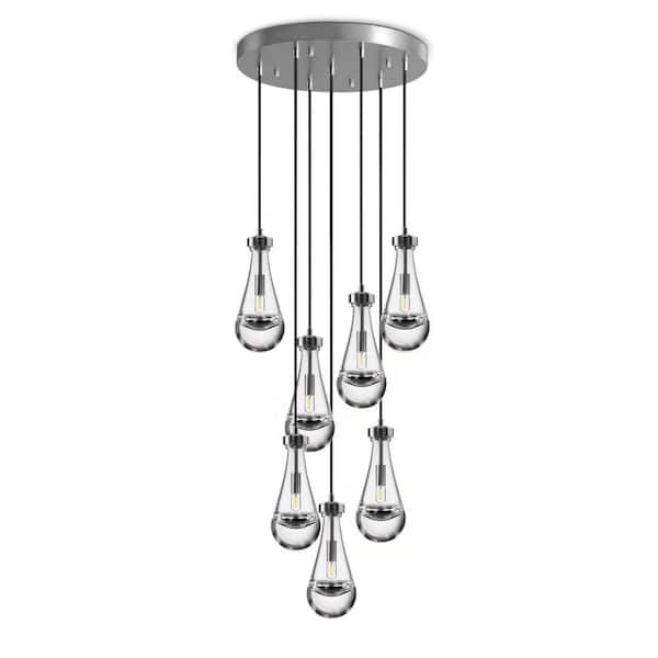 YUYI Farmhouse Chandelier 100 in. H 7-Lights Raindrop Nickel Chandelier for Staircase, Foyer, Living Room, Bulb Included
