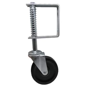 4 in. Black Hard Rubber and Steel Swivel Gate Caster with Adjustable Spring Bracket and 125 lb. Load Rating