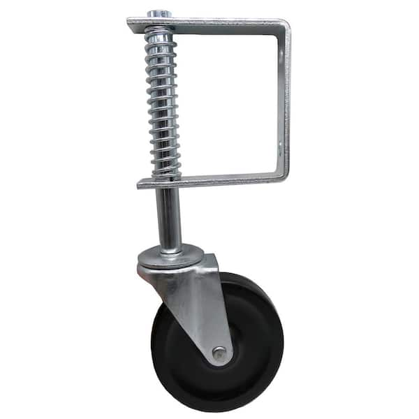 Everbilt 4 in. Black Hard Rubber and Steel Swivel Gate Caster with Adjustable Spring Bracket and 125 lb. Load Rating