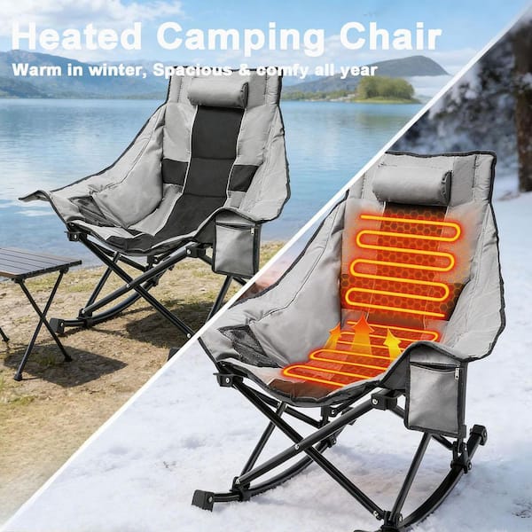 Oversized Heated Camping Chair-XL Rocking Chair with 3 Heat Levels, Portable for Outdoor (No Battery Included)