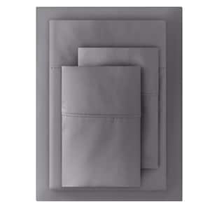 400 Thread Count Performance Cotton Sateen Charcoal Gray 4-Piece Queen Sheet Set