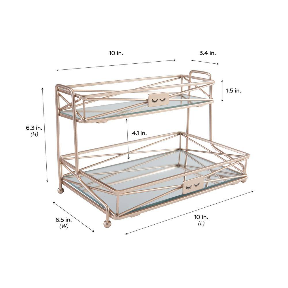 Rose Gold Metal and Glass 2-Tier Vanity Tower