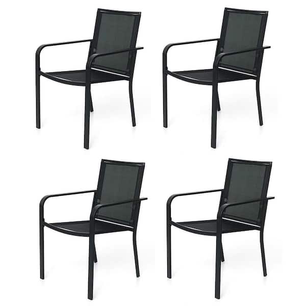 Anmutig Stackable Metal Patio Outdoor Dining Chair-Black (4-Chairs)