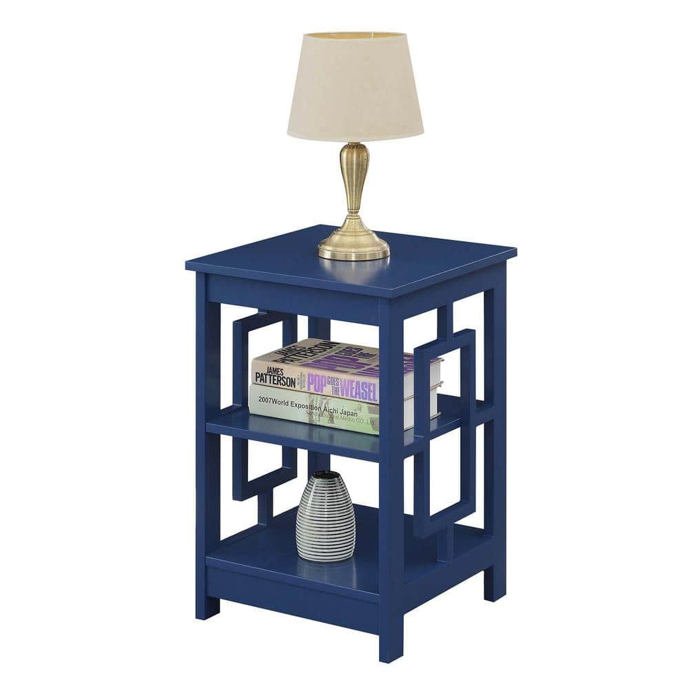 Cobalt Blue Square Wooden End Table with Shelves