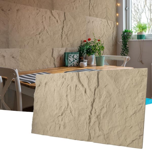 Art3dwallpanels 1.18 in. x 23.6 in. x 48.4 in. Yellow Stone Texture Finish Square Edge PU Decorative Wall Paneling (4-Pack)