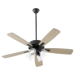 Ovation 52 in. 5 Blade Fan 4-Light 7-Watt Medium- Clear Seeded Glass Matte Black Ceiling Fan