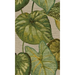 Tropical Leaves Beige and Green Non-Woven Paste the Wall Textured Wallpaper 57 sq. ft.