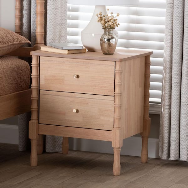 Laurent Beech Brown 2-Drawer Nightstand