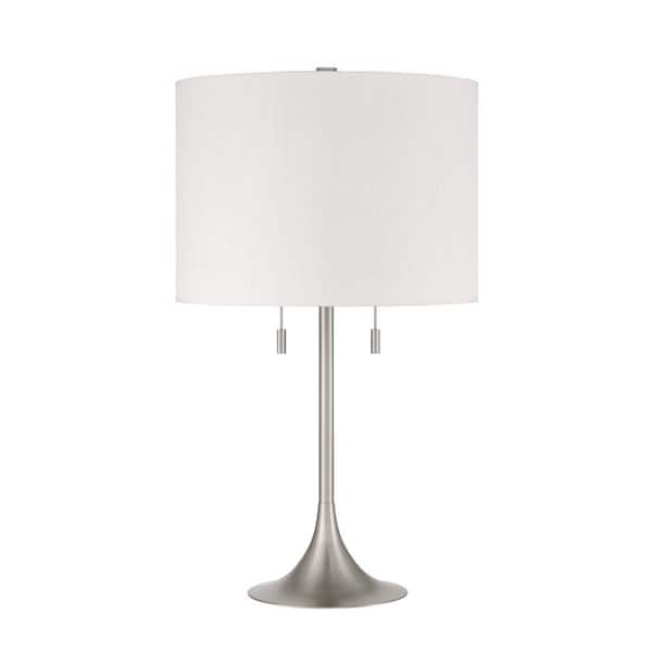 Neely 30 in. Brushed Nickel Finish Contemporary Standard Bulb Candlestick Table Lamp for home with White Linen Shade