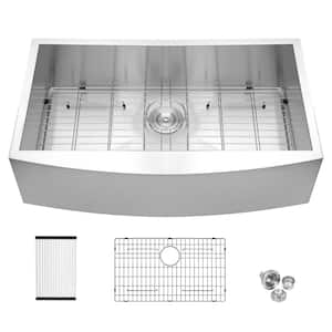 18-Gauge Stainless Steel 33 in. Single Bowl Farmhouse/Apron Kitchen Sink with Bottom Grid