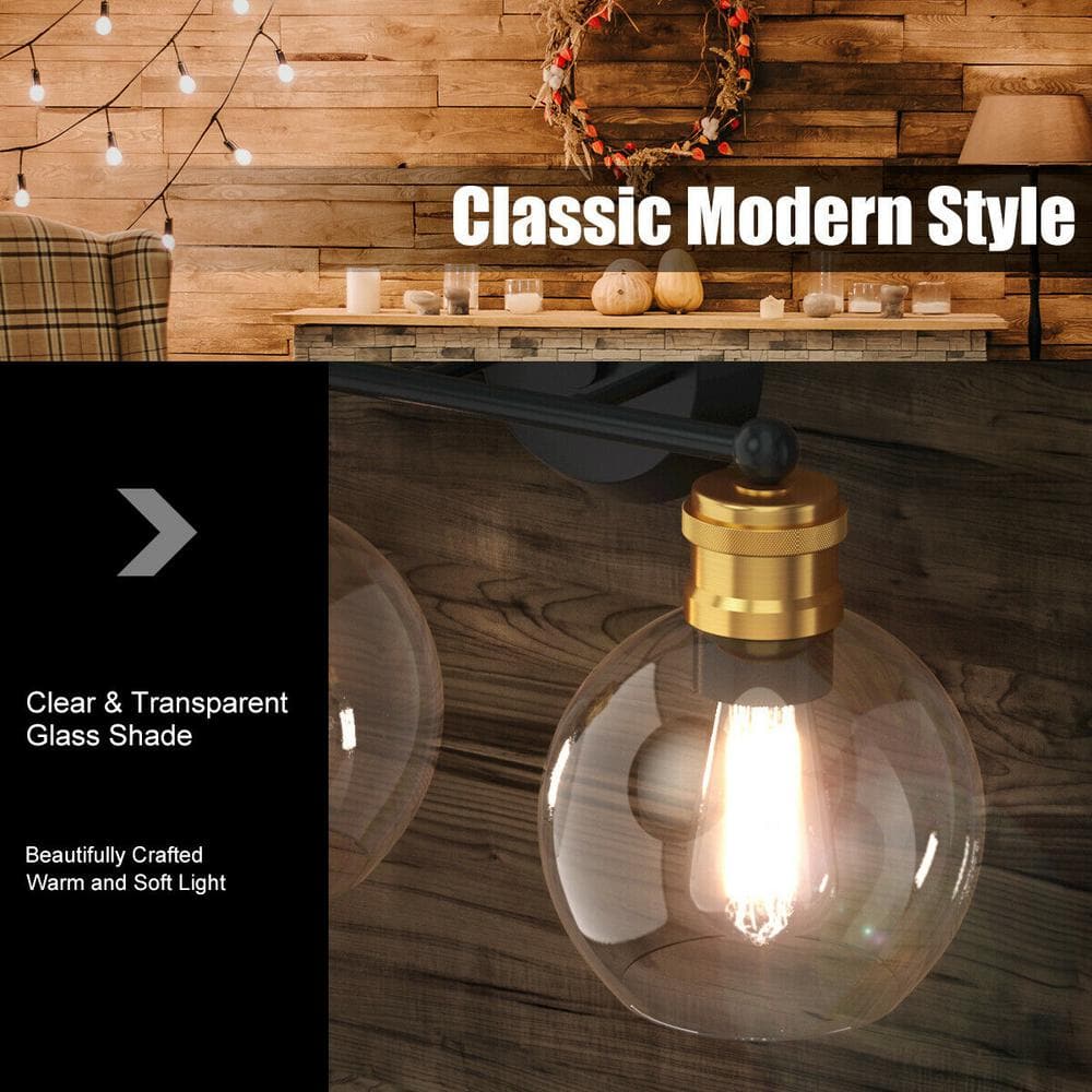 Black and Gold 24.5" Modern 3-Light Vanity Sconce with Clear Glass Shades