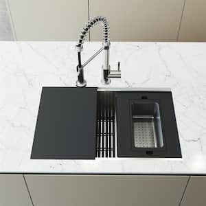 Hampton Stainless Steel 28 in. Single Bowl Undermount Workstation Kitchen Sink with Utility Tier Ledge and Accessories