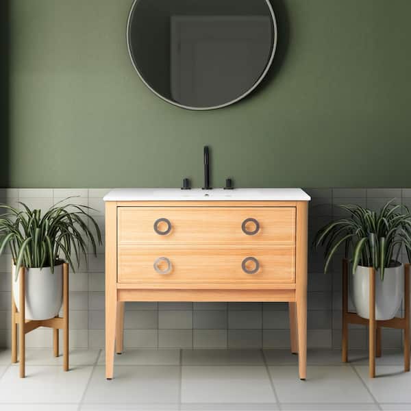 Corbin 35.2 in. Modern Classic 1-Drawer Bath Vanity Cabinet without Top in Oak