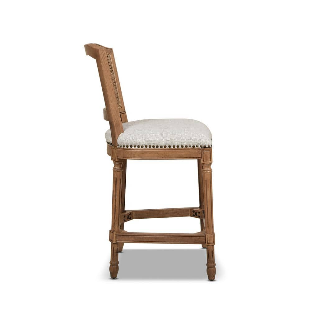French Country Oak & Wicker Counter Bar Stool in White Pepper
