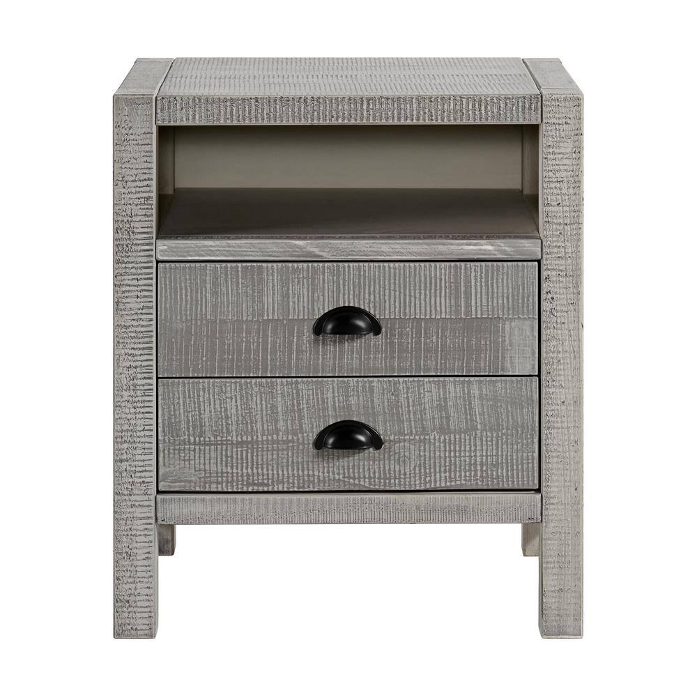 Windsor Driftwood Gray Pine Wood 2-Drawer Nightstand