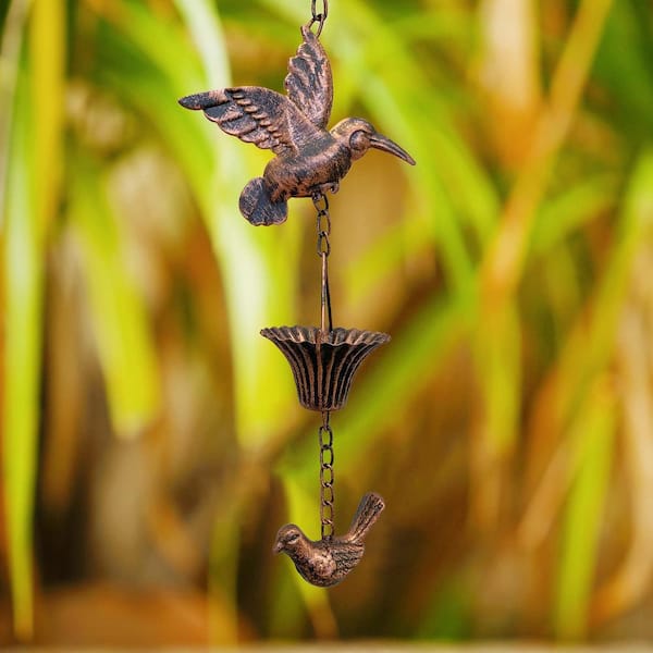 Angel Sar 8.5 ft. Outdoor Metal Hummingbird and Cup Rain Chains