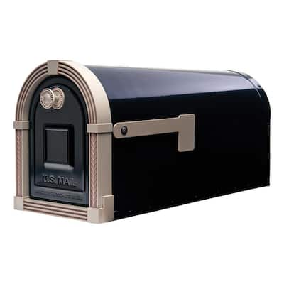 Brunswick Black, Large, Steel, Post Mount Mailbox with Brushed Nickel Flag