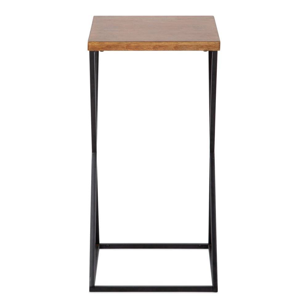 Rustic Brown Wood and Metal X-Base Accent Table