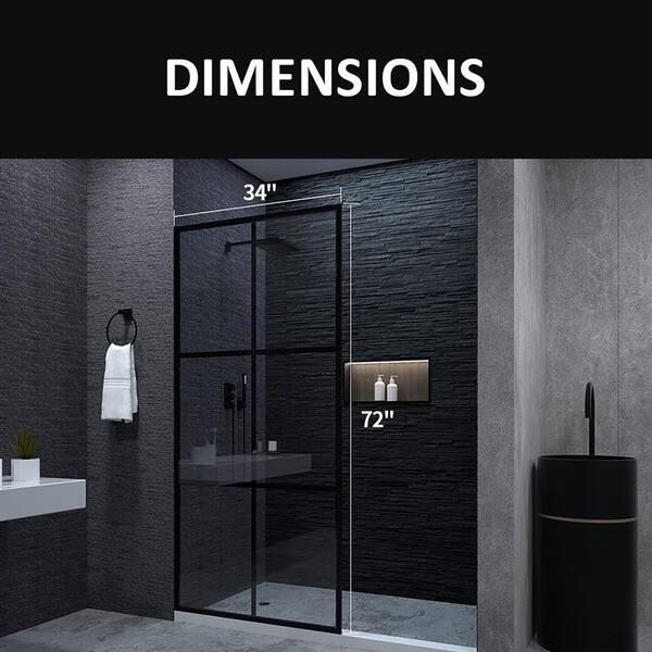 Staykiwi 34 in. W x 72 in. H Fixed Framed Shower Panel in Matte Black Finish with Patterned Glass