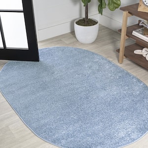 Haze Solid Low-Pile Classic Blue 3 ft. x 5 ft. Oval Area Rug