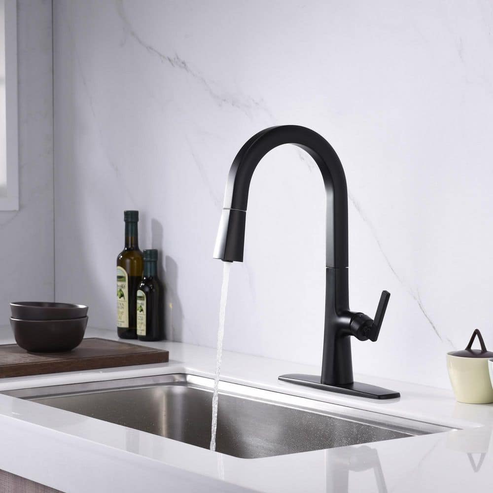 Matte Black Brass Single-Handle Pull-Down Kitchen Faucet