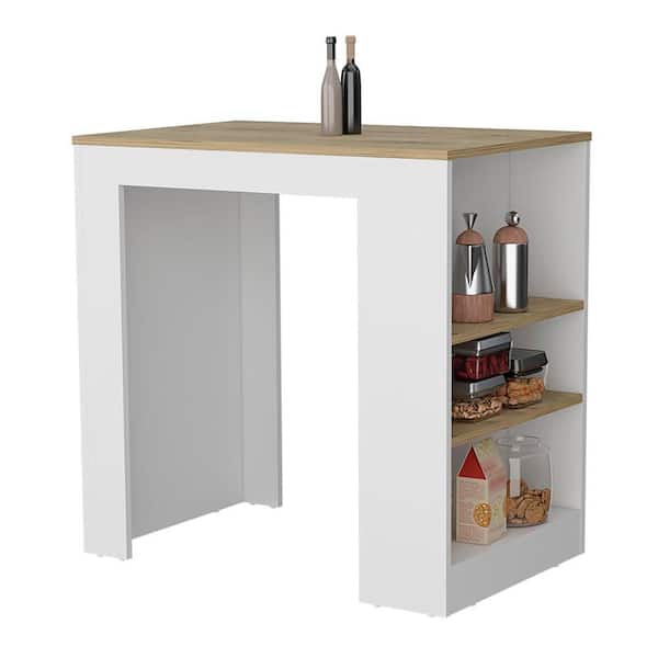 White Wood 36.2 in. Kitchen Island with 3-Side Shelves