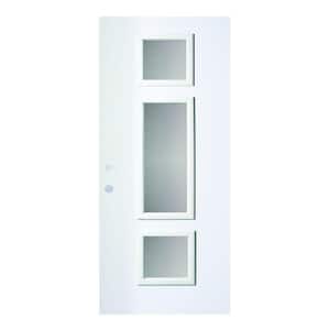 32 in. x 80 in. Marjorie Screen 3 Lite Painted White Right-Hand Inswing Steel Prehung Front Door
