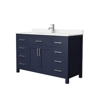 Beckett 54 in. W x 22 in. D x 35 in. H Single Sink Bathroom Vanity in Dark Blue with Carrara Cultured Marble Top