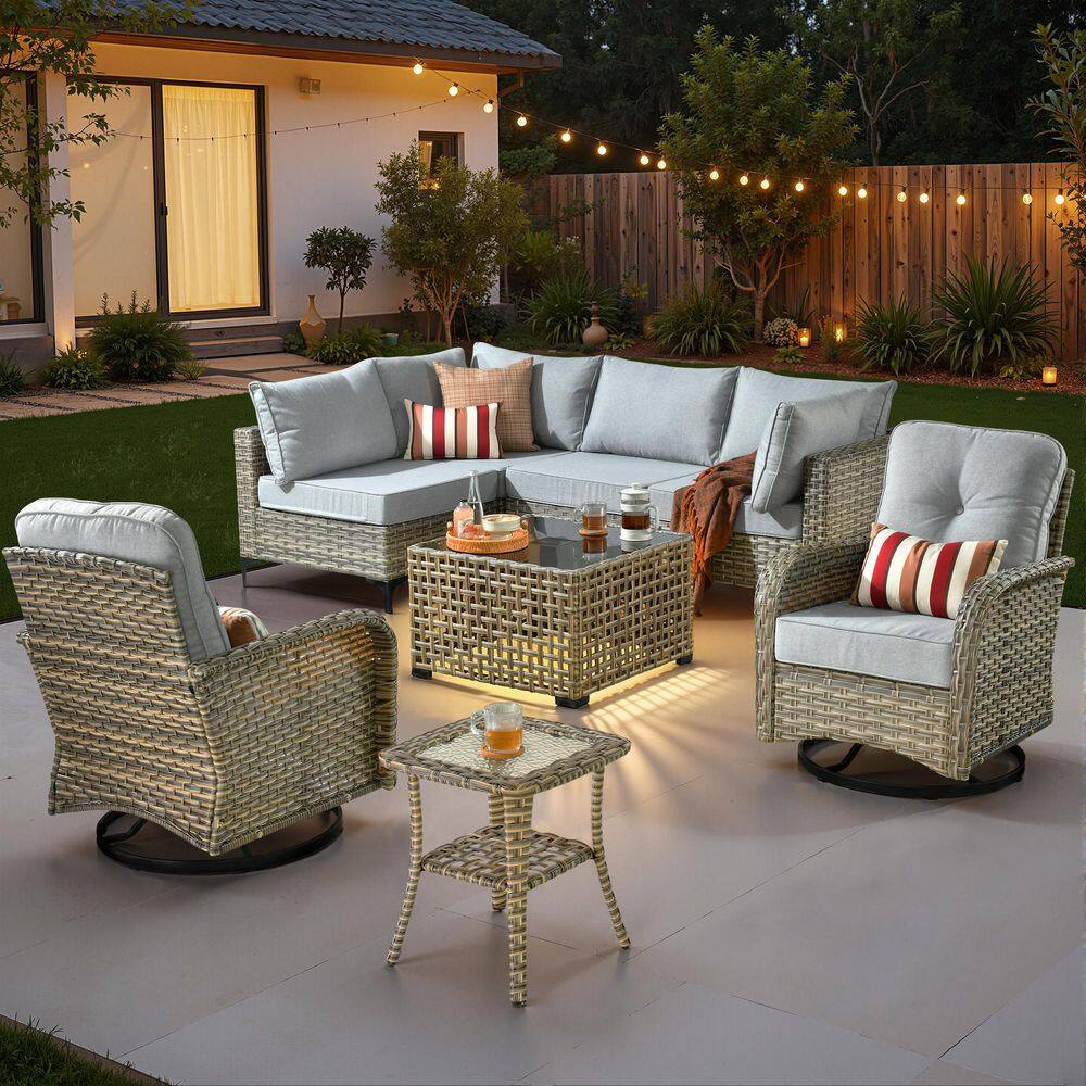 OVIOS Melly Gray 8-Piece Wicker Patio Conversation Set with Gray