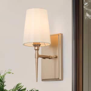 Modern Classic 1-Light Gold Wall Sconce Powder Room Bathroom Vanity Light with Bell Fabric Shade