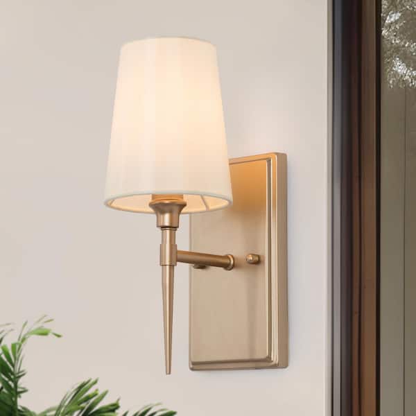 LNC Modern Classic 1-Light Gold Wall Sconce Powder Room Bathroom Vanity Light with Bell Fabric Shade