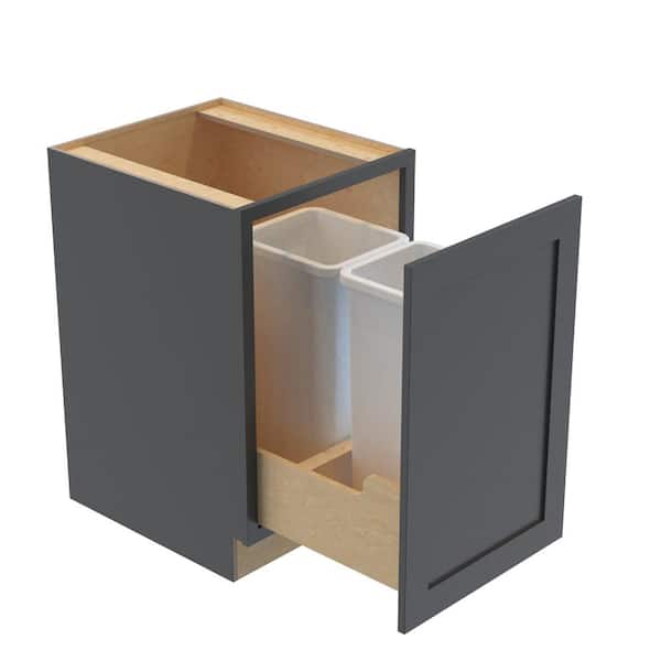 Home Decorators Collection Newport 21 in. W x 24 in. D x 34.5 in. H Assembled Plywood Trash Can Kitchen Cabinet in Deep Onyx with Soft Close